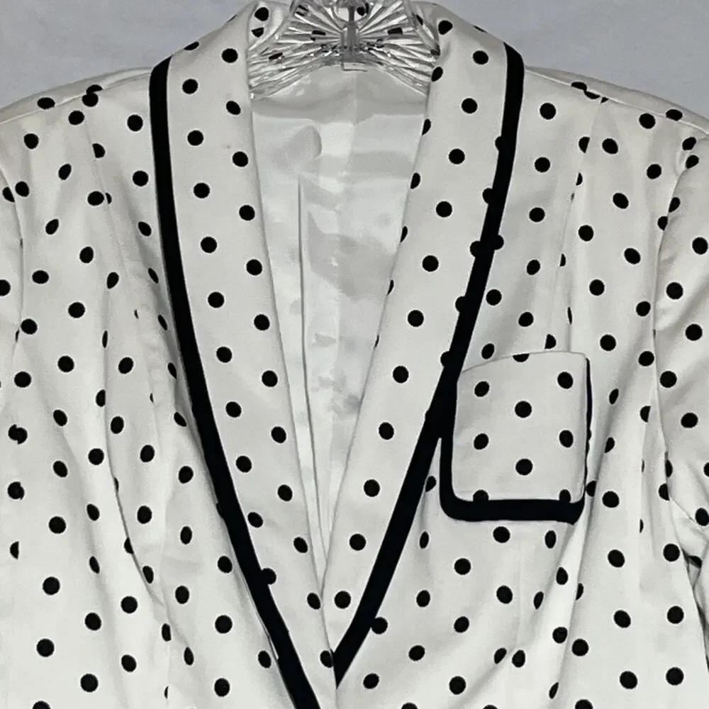 Express Blazer Jacket Womens 4 Black White Polka Dot Cotton Stretch Office Work